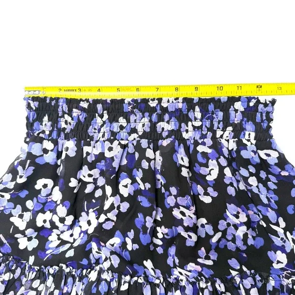 Kate Spade Purple Silk Mini Skirt Multi Floral Hydrangea Chiffon Tiered Black XS - Picture 5 of 13